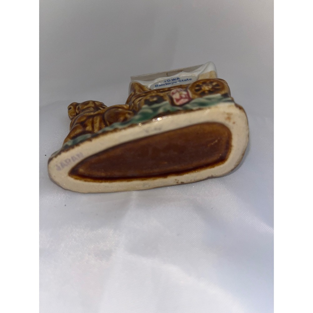 Vintage Iowa Hawkeye State Souvenir Toothpick Holder Horse Covered‎ Wagon Japan - Picture 3 of 3